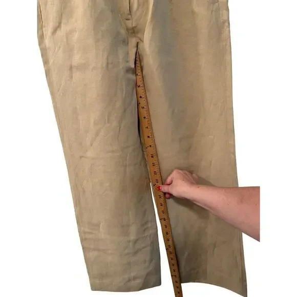 Nili Lotan 2 Dayton $675 Linen Silk Pants High Rise Wide Leg Trouser Pleated Tan